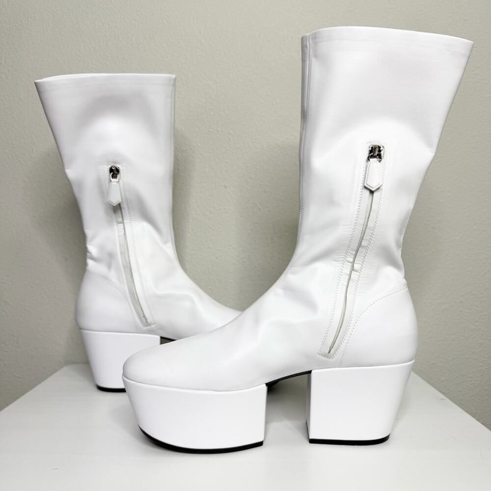 Prada Nappa Tech Triangle Logo White Chunky Platform Block Heel Boots IT Size 38 - Picture 10 of 16